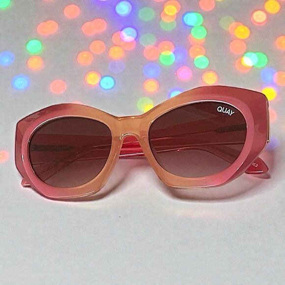 Quay Real Me Sunglasses Geometric Pink Ombre Frame Brown Lens NWT And Case main image 11